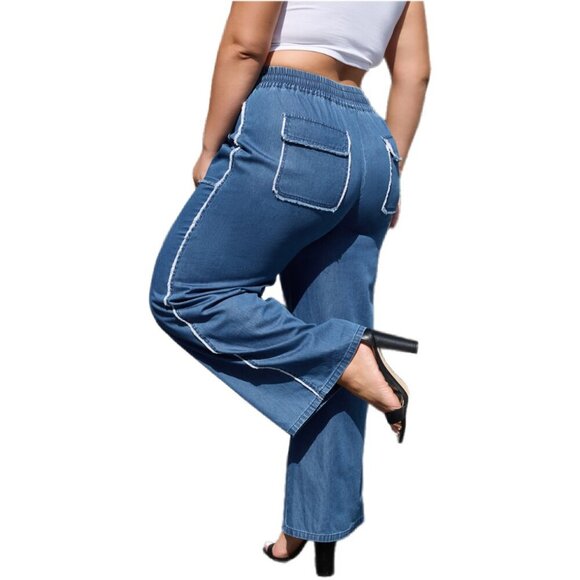 🌊 Sail Blue Washed Chambray Wide-Leg Pants – Sizes 1X & 2X - Picture 6 of 11